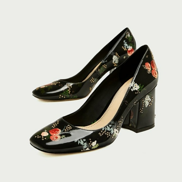 New Zara Floral Court Heels in Black - Picture 7 of 8